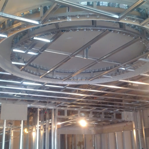 Steel framing and drywall for a suspended ceiling cloud